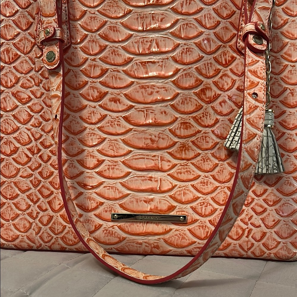 Brahmin Orange Embossed Shoulder Bag with Glossy Finish